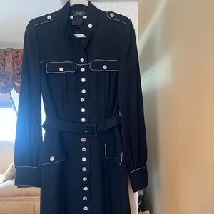 $2999 Loris Azzaro Sz42 Elegant Black Button-Down Dress